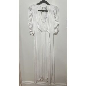 Anthropologie White Prairie Cottagecore Midi Dress Puff Sleeve Lace Large